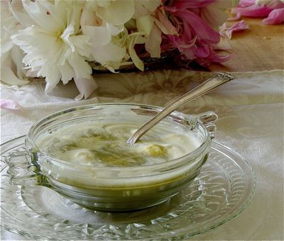 cold asparagus soup with crunchy coins