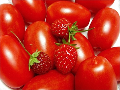 Juliet tomato and Mara des Bois strawberry
