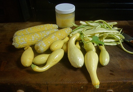 yellow vegetables squash corn beans